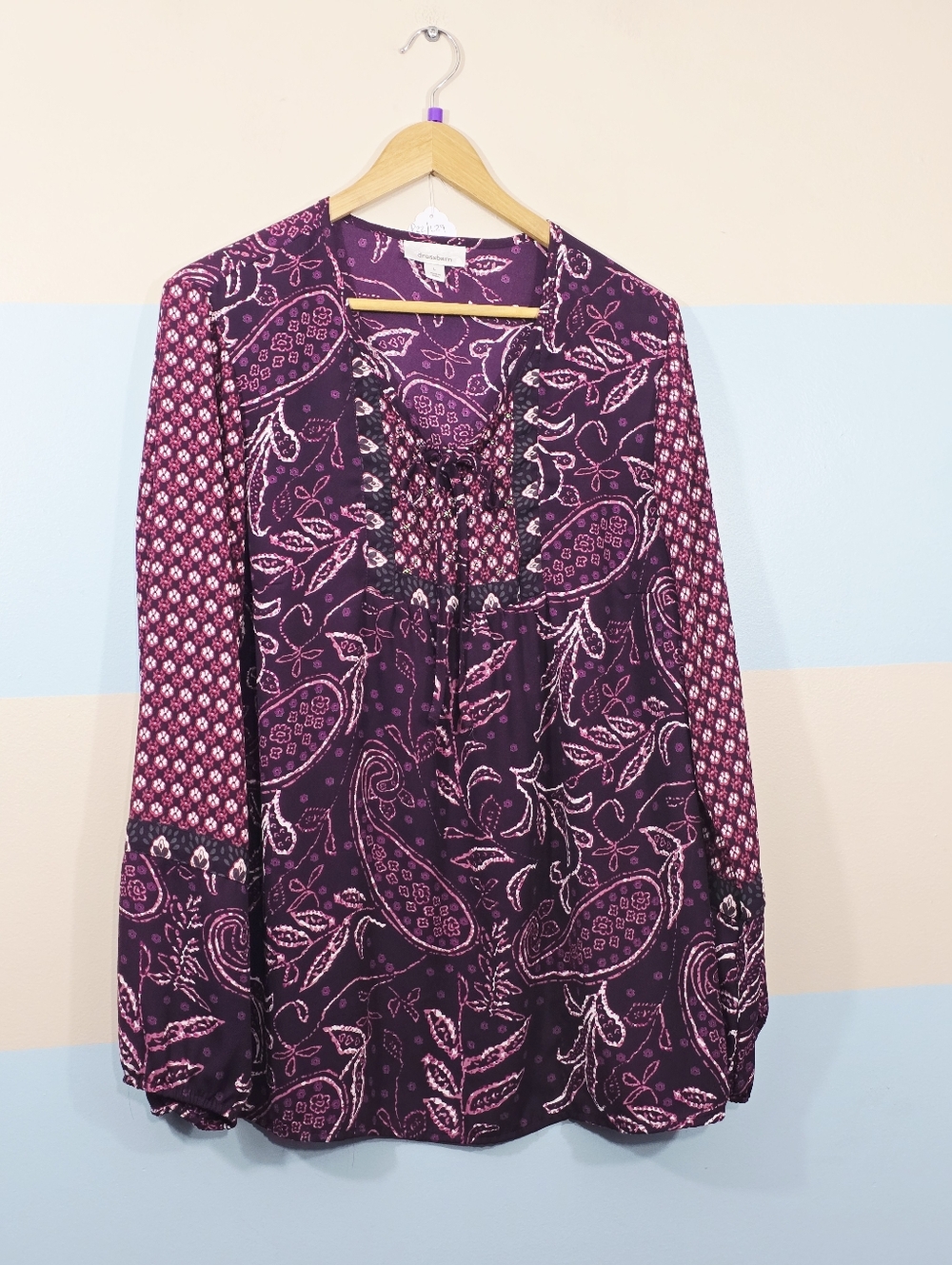 Dressbarn Purple Paisley Peasant Top - Picture 3 of 8